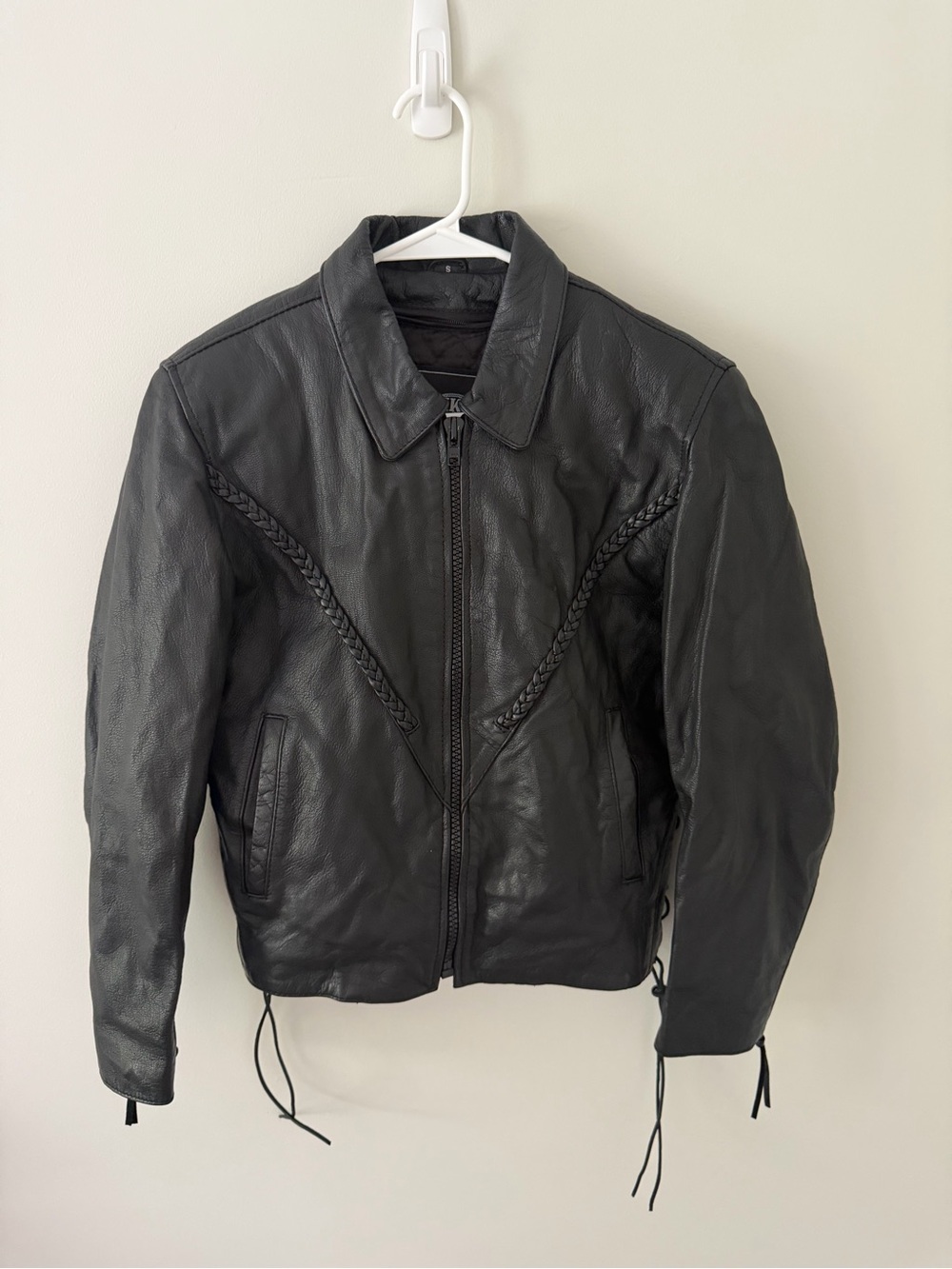 Unik Black Leather Braided Detail Jacket